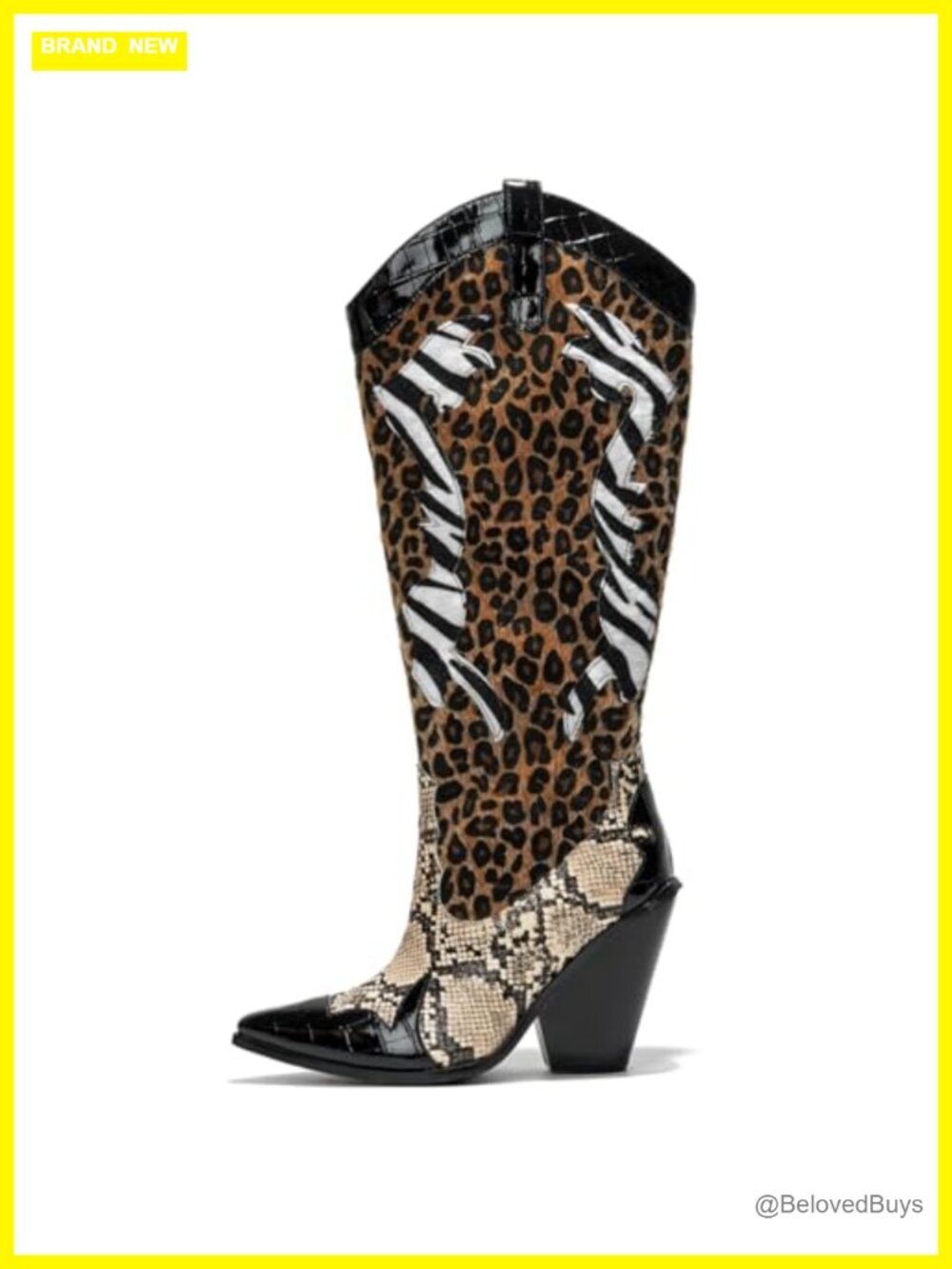 Cape Robbin Women's Animal Print Cowboy Boots Pointed Toe Block Heel Pull-On